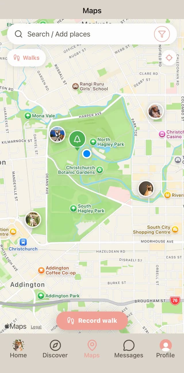 A map of pet-friendly parks and cafés with pets out walking