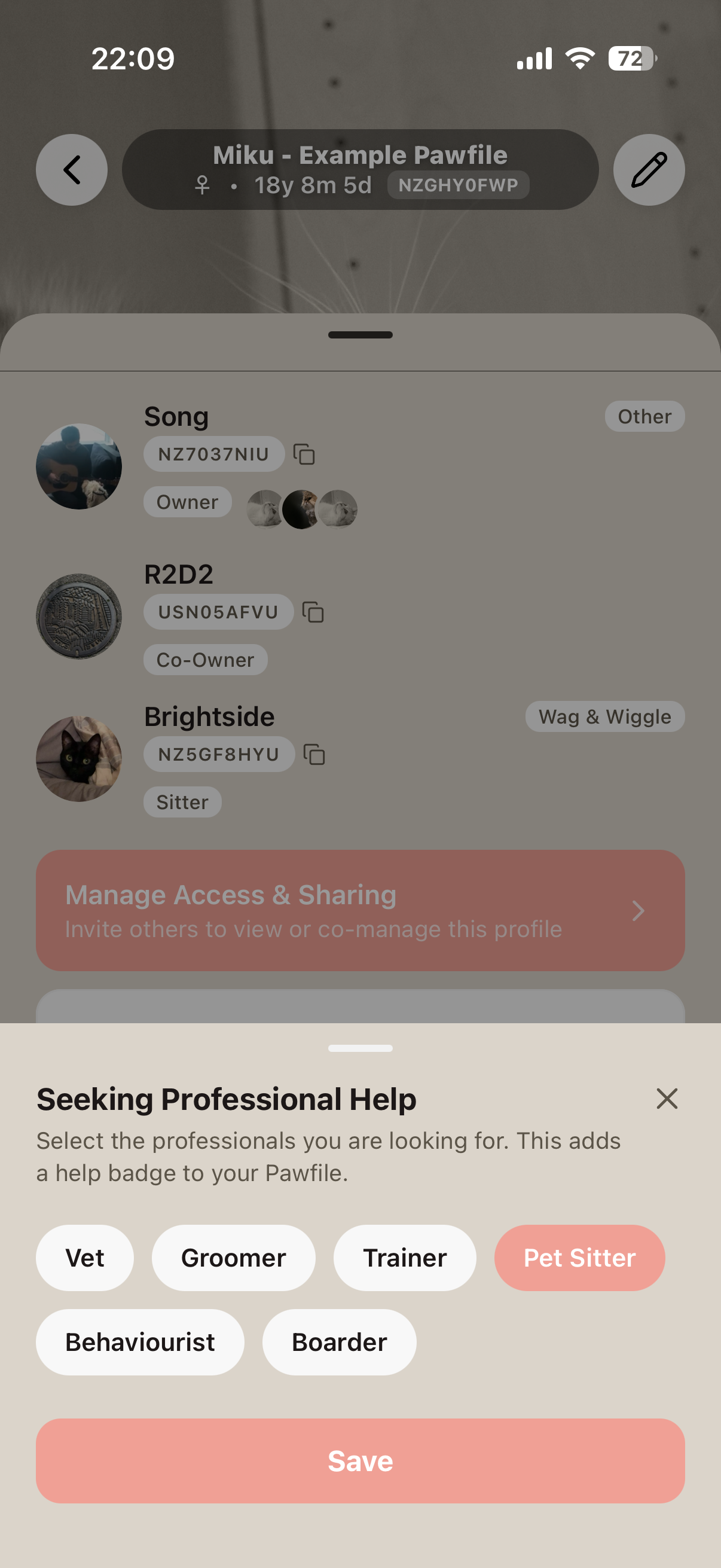 Seeking professional help selector screen